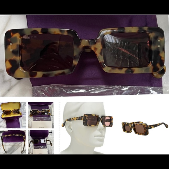 GUCCI UNISEX RECTANGULAR HAVANA SUNGLASSES - Picture 11 of 16